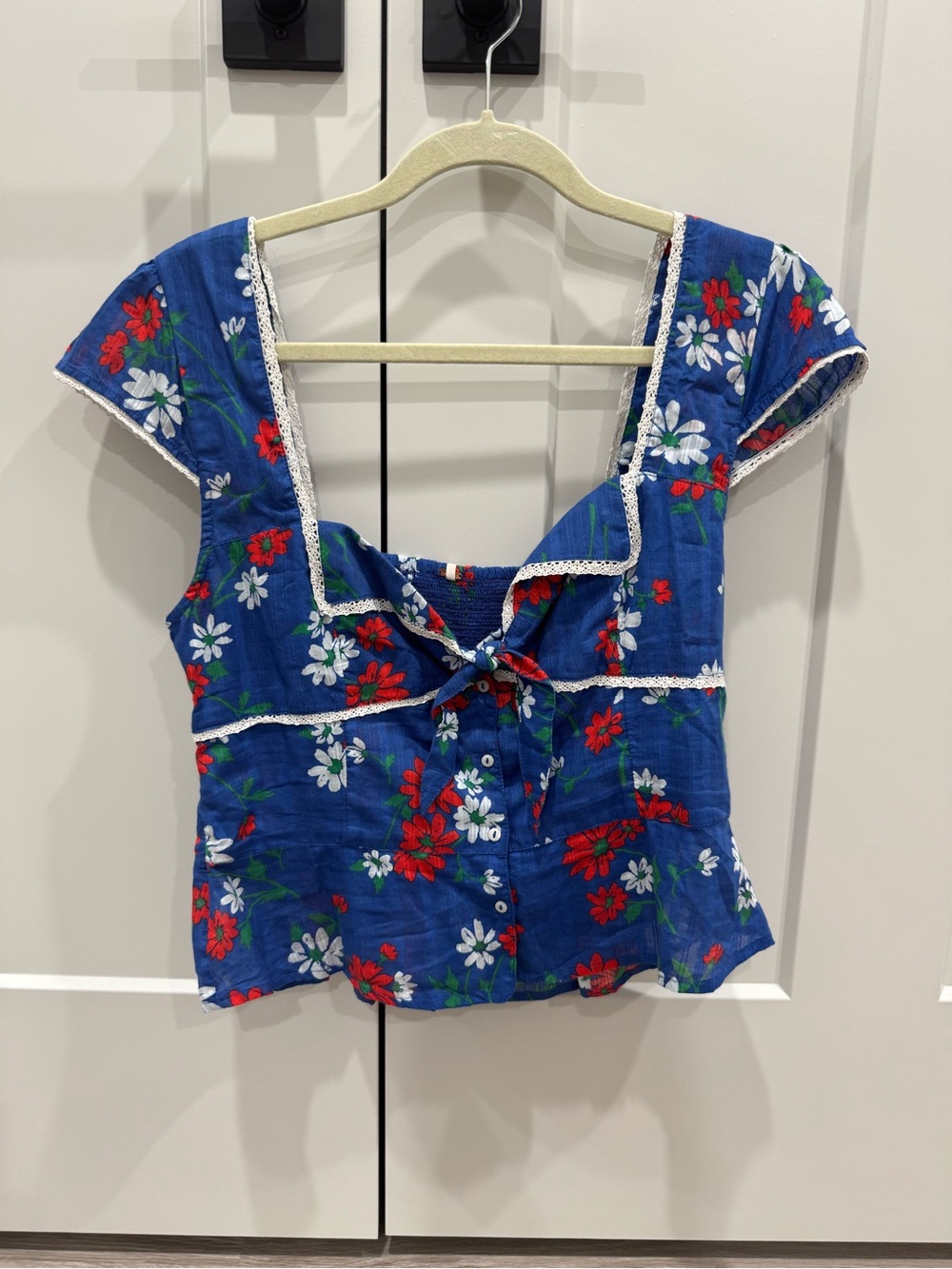 Free People Blue Floral Tie-Front Women's Top